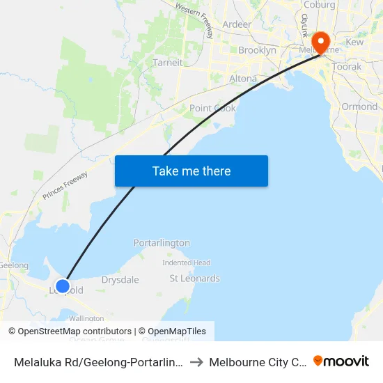 Melaluka Rd/Geelong-Portarlington Rd to Melbourne City Centre map