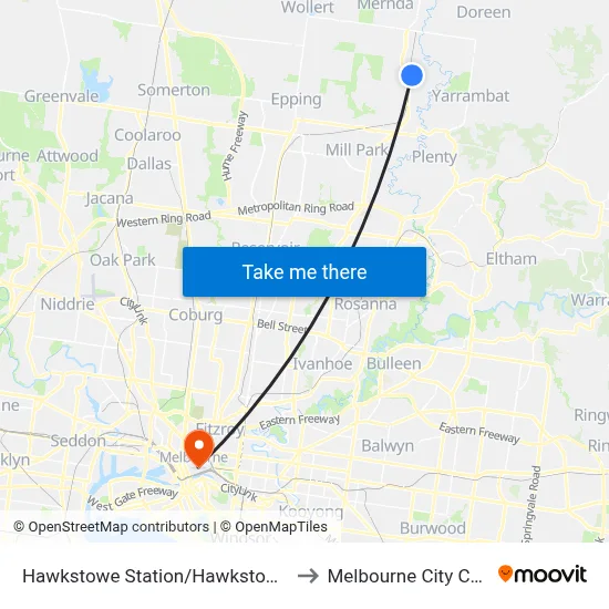 Hawkstowe Station/Hawkstowe Pde to Melbourne City Centre map