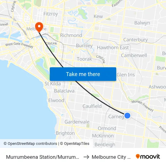 Murrumbeena Station/Murrumbeena Rd to Melbourne City Centre map