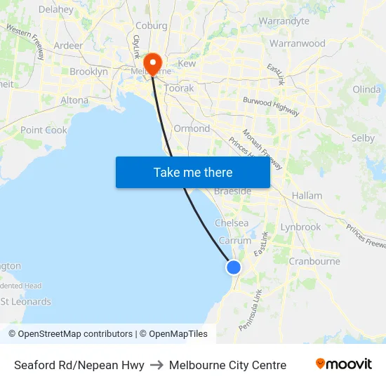 Seaford Rd/Nepean Hwy to Melbourne City Centre map