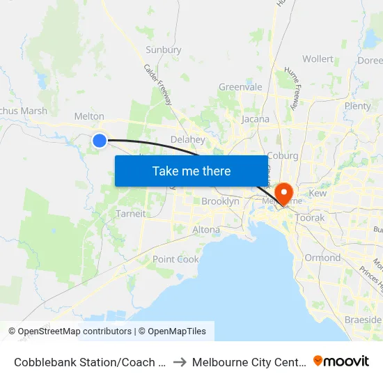Cobblebank Station/Coach St to Melbourne City Centre map