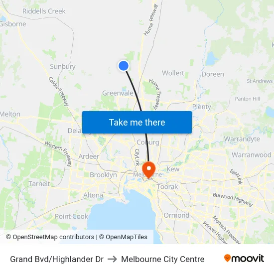 Grand Bvd/Highlander Dr to Melbourne City Centre map