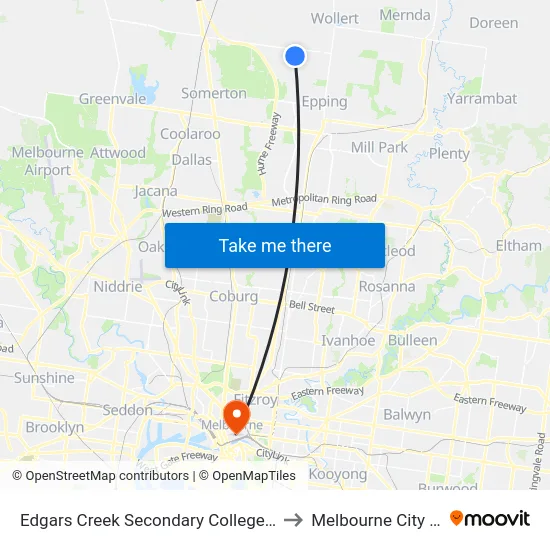Edgars Creek Secondary College/Edgars Rd to Melbourne City Centre map