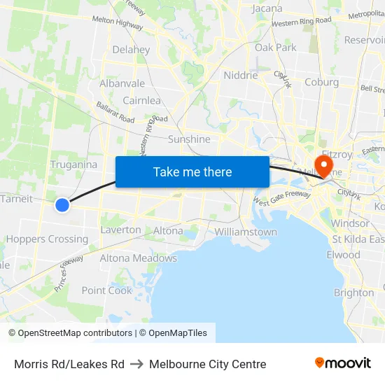 Morris Rd/Leakes Rd to Melbourne City Centre map