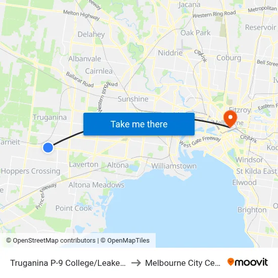 Truganina P-9 College/Leakes Rd to Melbourne City Centre map