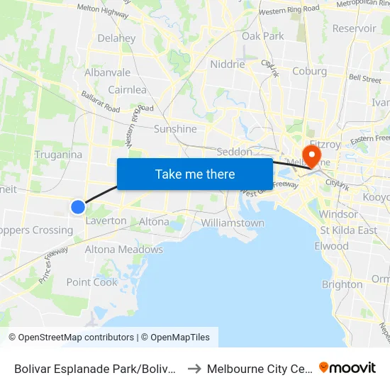 Bolivar Esplanade Park/Bolivar Esp to Melbourne City Centre map