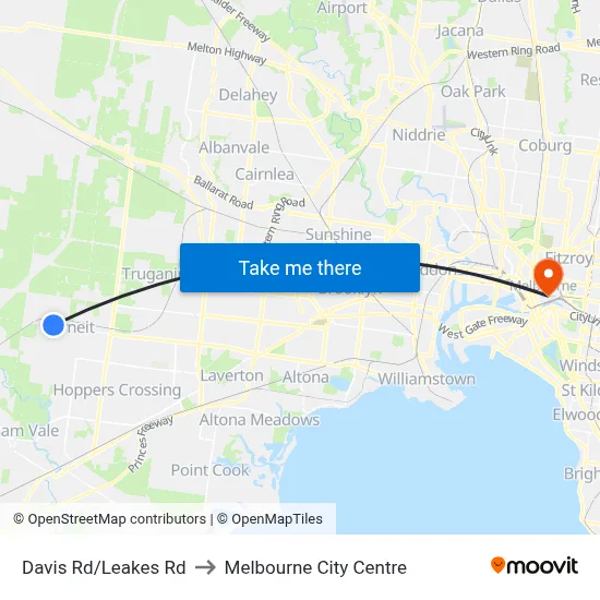 Davis Rd/Leakes Rd to Melbourne City Centre map