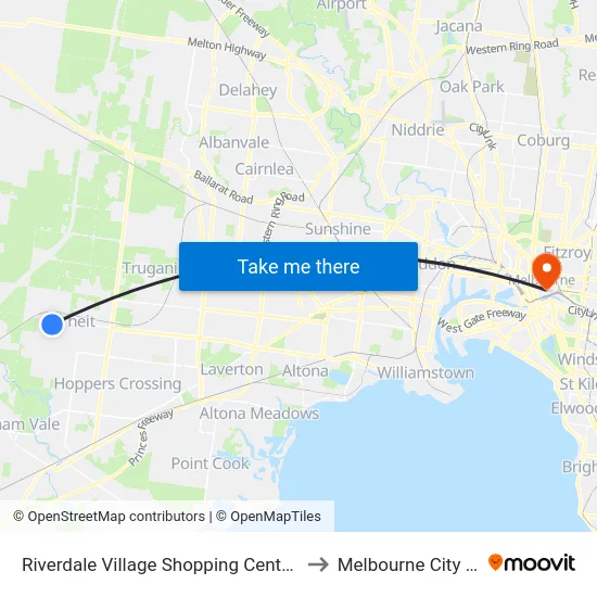 Riverdale Village Shopping Centre/Davis Rd to Melbourne City Centre map