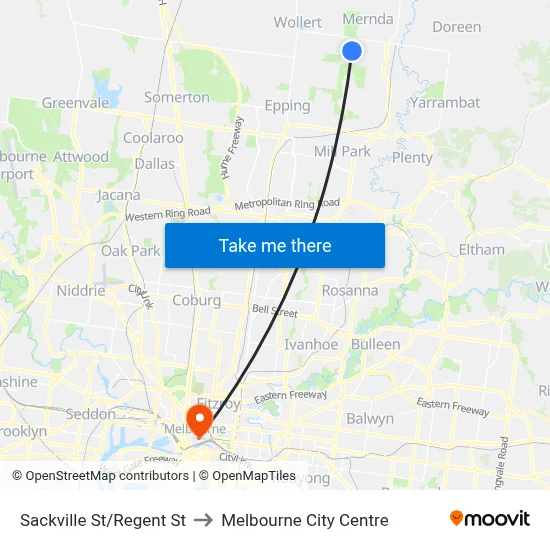 Sackville St/Regent St to Melbourne City Centre map
