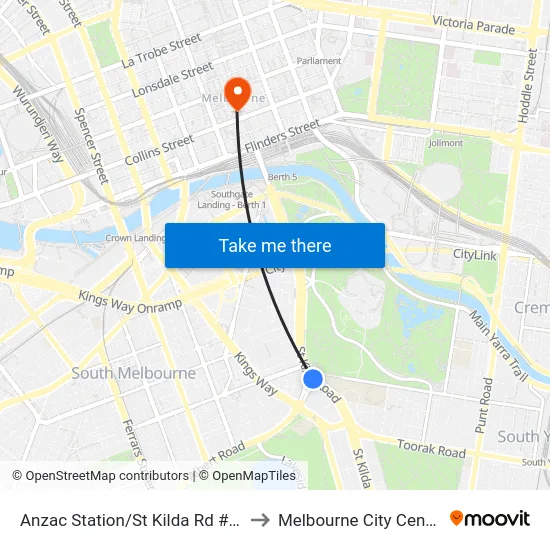 Anzac Station/St Kilda Rd #20 to Melbourne City Centre map