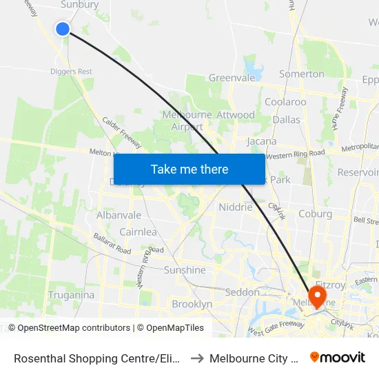 Rosenthal Shopping Centre/Elizabeth Dr to Melbourne City Centre map