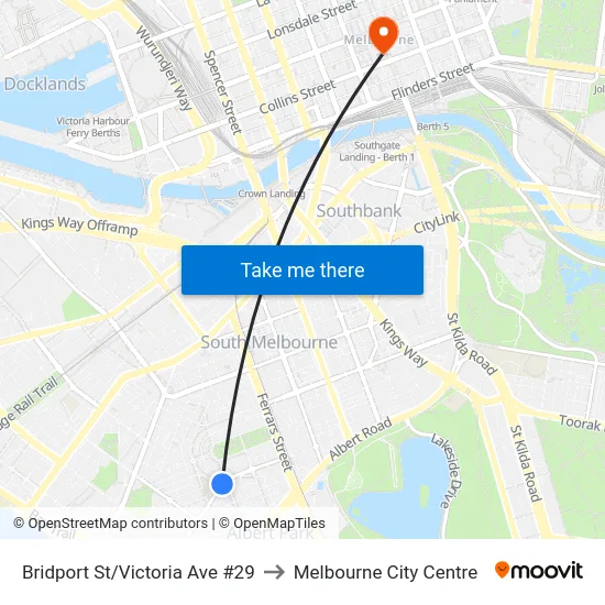 Bridport St/Victoria Ave #29 to Melbourne City Centre map