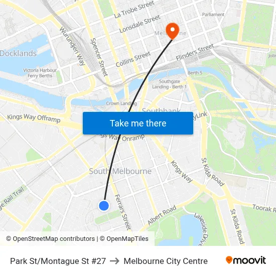 Park St/Montague St #27 to Melbourne City Centre map