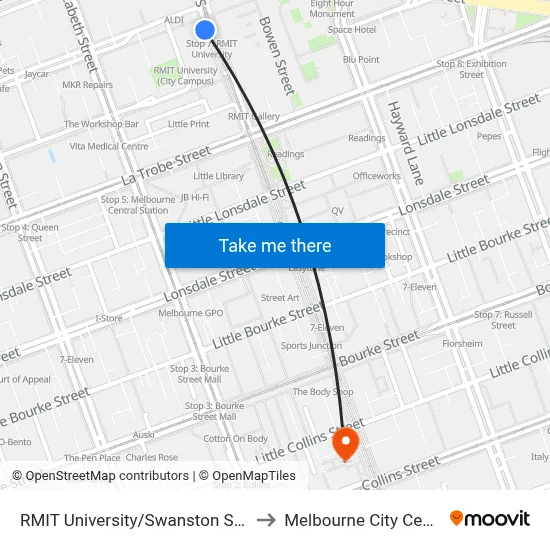 RMIT University/Swanston St #7 to Melbourne City Centre map