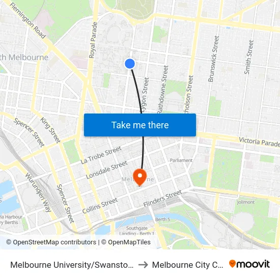 Melbourne University/Swanston St #1 to Melbourne City Centre map