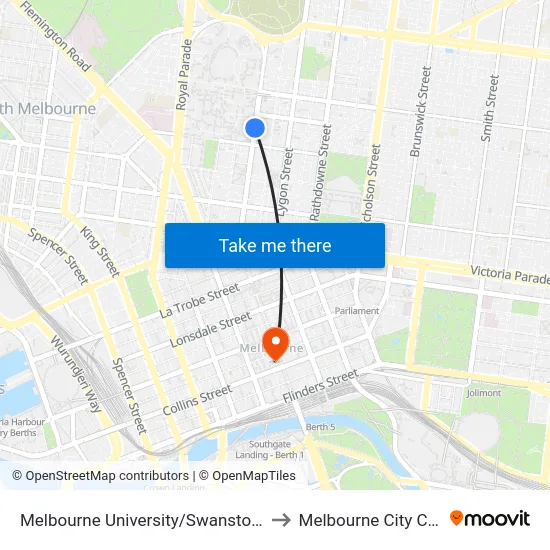 Melbourne University/Swanston St #1 to Melbourne City Centre map