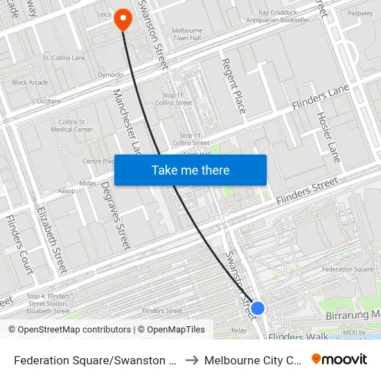 Federation Square/Swanston St #13 to Melbourne City Centre map