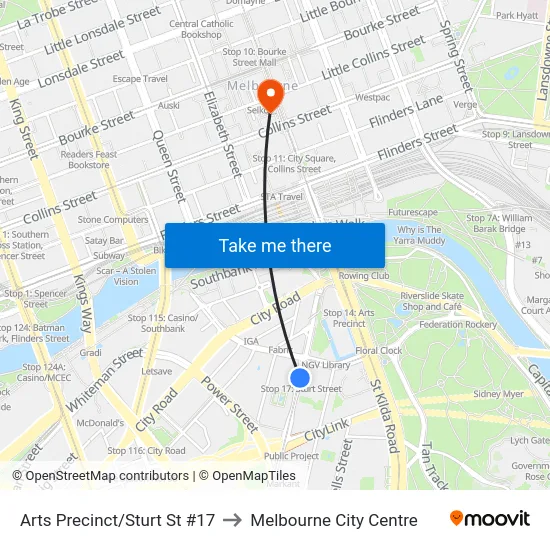 Arts Precinct/Sturt St #17 to Melbourne City Centre map