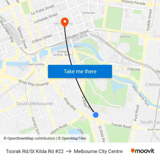 Toorak Rd/St Kilda Rd #22 to Melbourne City Centre map