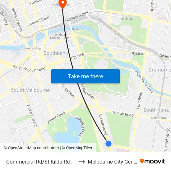 Commercial Rd/St Kilda Rd #25 to Melbourne City Centre map