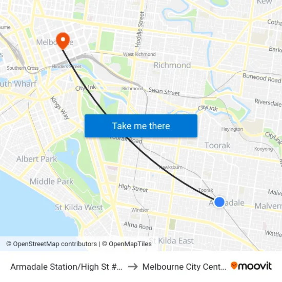 Armadale Station/High St #40 to Melbourne City Centre map