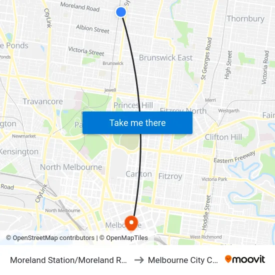 Moreland Station/Moreland Rd #133 to Melbourne City Centre map