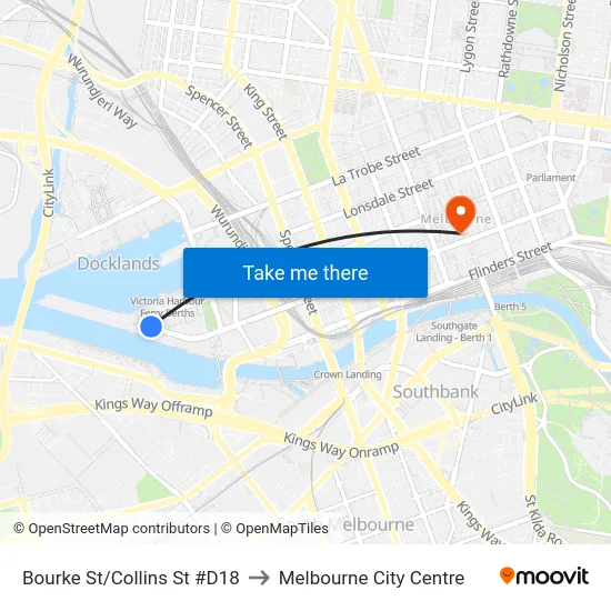 Bourke St/Collins St #D18 to Melbourne City Centre map