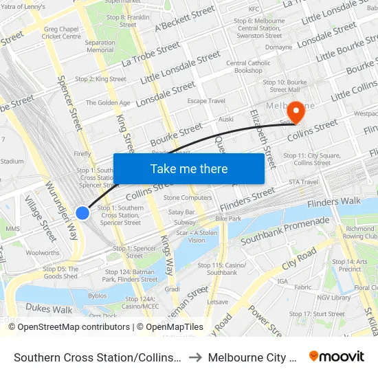 Southern Cross Station/Collins St #D14 to Melbourne City Centre map