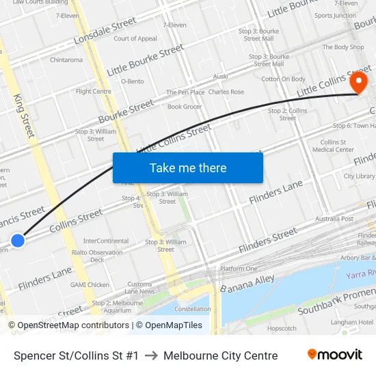 Spencer St/Collins St #1 to Melbourne City Centre map