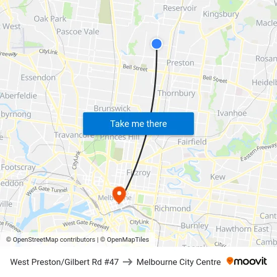 West Preston/Gilbert Rd #47 to Melbourne City Centre map