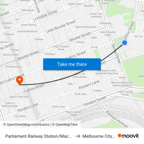 Parliament Railway Station/Macarthur St #10 to Melbourne City Centre map