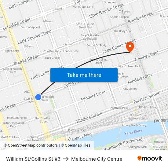 William St/Collins St #3 to Melbourne City Centre map