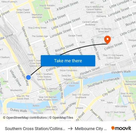 Southern Cross Station/Collins St #D14 to Melbourne City Centre map