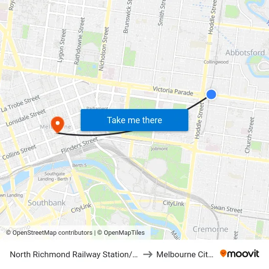 North Richmond Railway Station/Victoria St #19 to Melbourne City Centre map