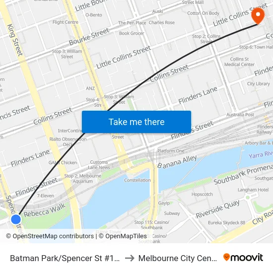 Batman Park/Spencer St #124 to Melbourne City Centre map