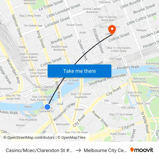 Casino/Mcec/Clarendon St #124a to Melbourne City Centre map