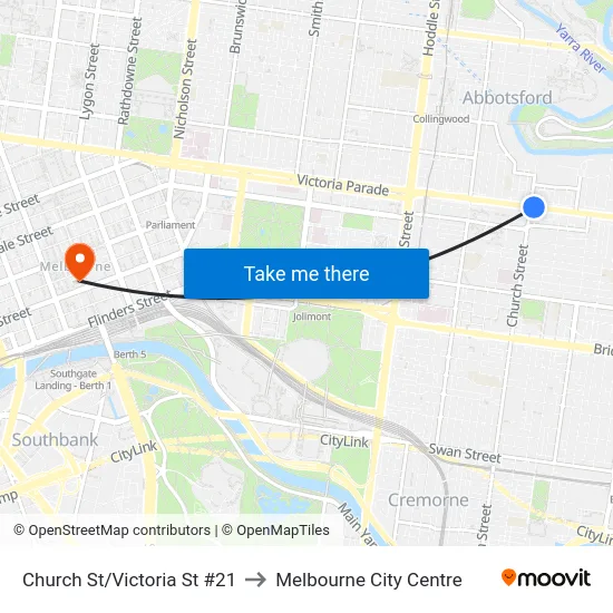 Church St/Victoria St #21 to Melbourne City Centre map