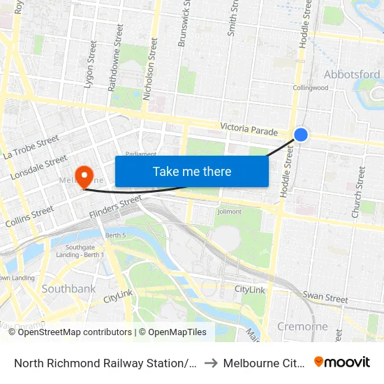 North Richmond Railway Station/Victoria St #19 to Melbourne City Centre map