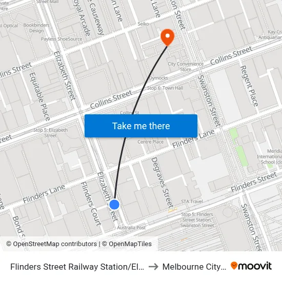 Flinders Street Railway Station/Elizabeth St #1 to Melbourne City Centre map