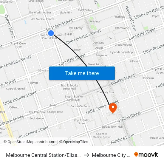Melbourne Central Station/Elizabeth St #5 to Melbourne City Centre map