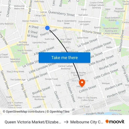 Queen Victoria Market/Elizabeth St #7 to Melbourne City Centre map
