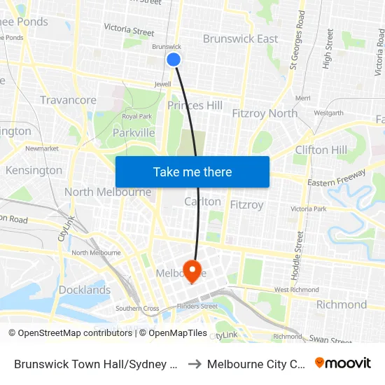 Brunswick Town Hall/Sydney Rd #21 to Melbourne City Centre map