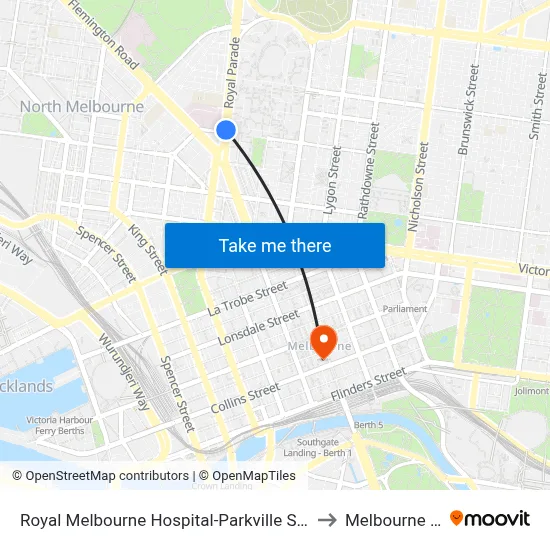 Royal Melbourne Hospital-Parkville Station/Royal Pde (Parkv... #10 to Melbourne City Centre map