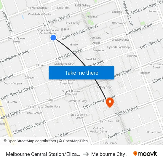 Melbourne Central Station/Elizabeth St #5 to Melbourne City Centre map