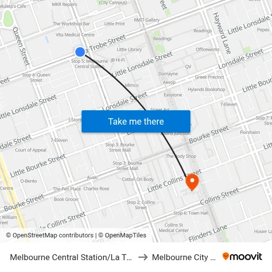 Melbourne Central Station/La Trobe St  #5 to Melbourne City Centre map