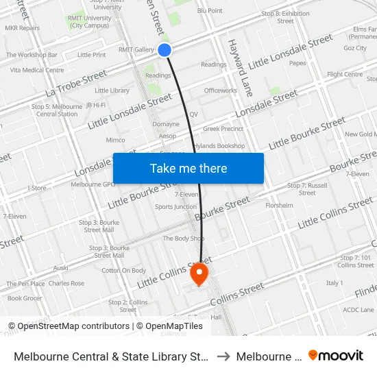 Melbourne Central & State Library Stations/La Trobe St (Melb... #6 to Melbourne City Centre map