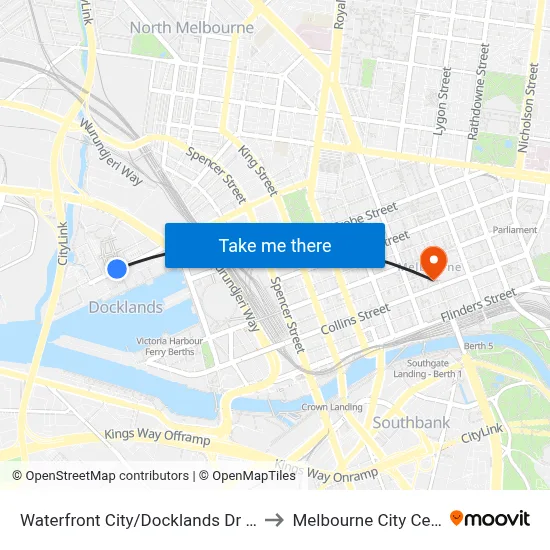 Waterfront City/Docklands Dr #D11 to Melbourne City Centre map