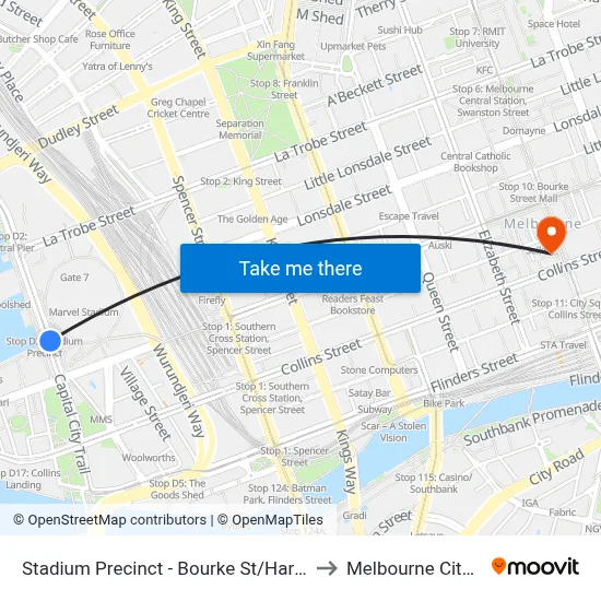 Stadium Precinct - Bourke St/Harbour Esp #D3 to Melbourne City Centre map