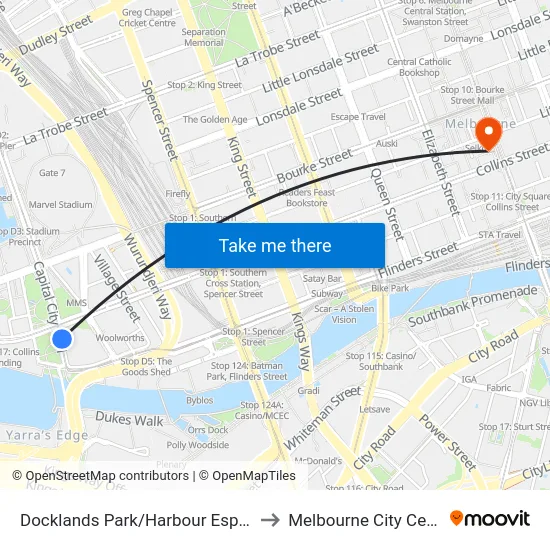 Docklands Park/Harbour Esp #D4 to Melbourne City Centre map