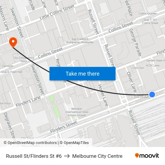Russell St/Flinders St #6 to Melbourne City Centre map